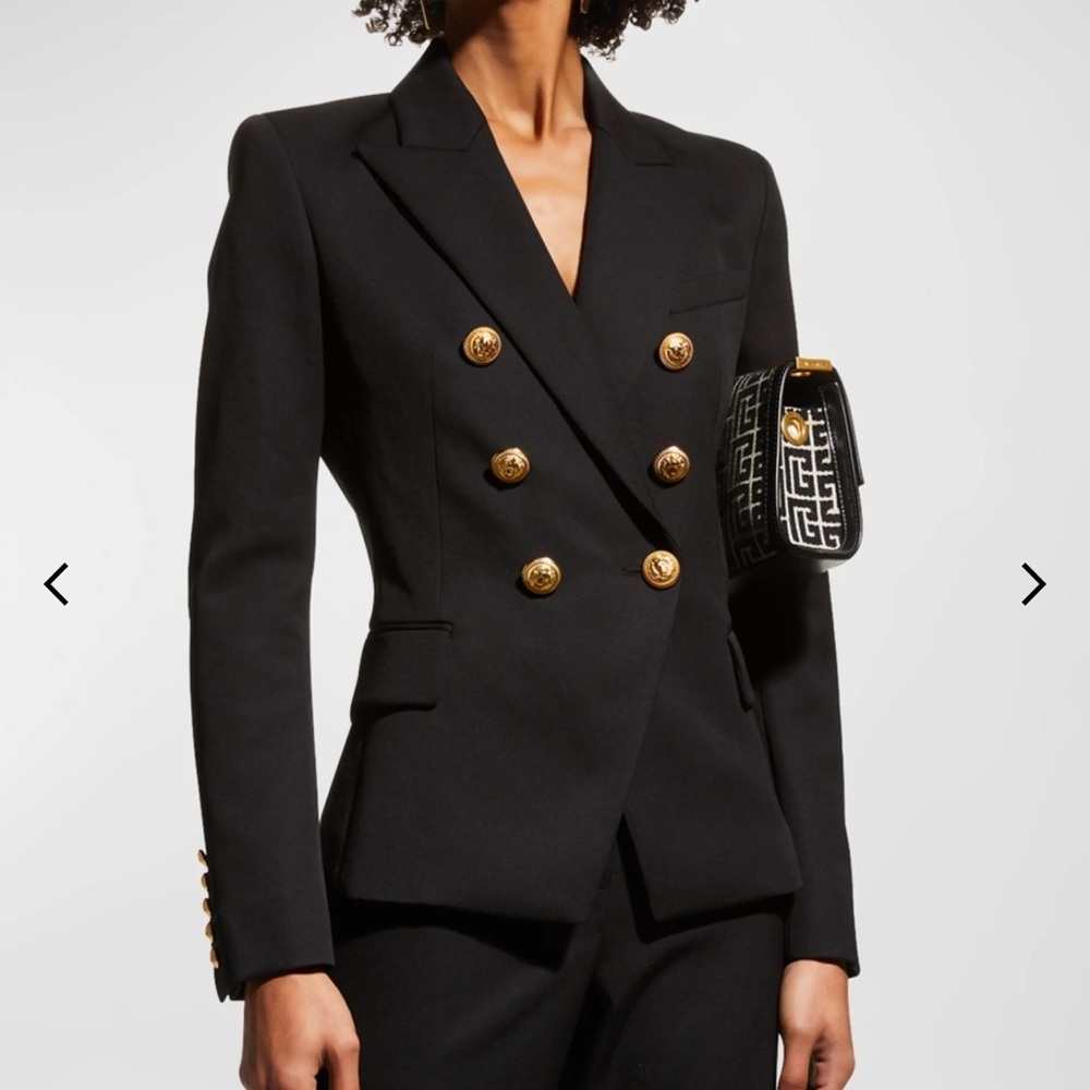 New Balmain Classic Double-Breasted Black Wool Blazer Size 36 - Picture 1 of 12